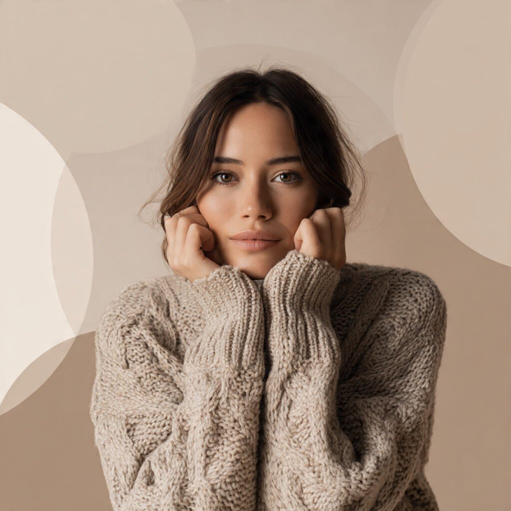create image of a woman wearing soft neutral knit
