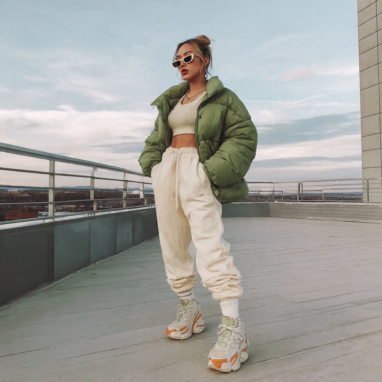 cropped puffer high waist joggers platform sneaker