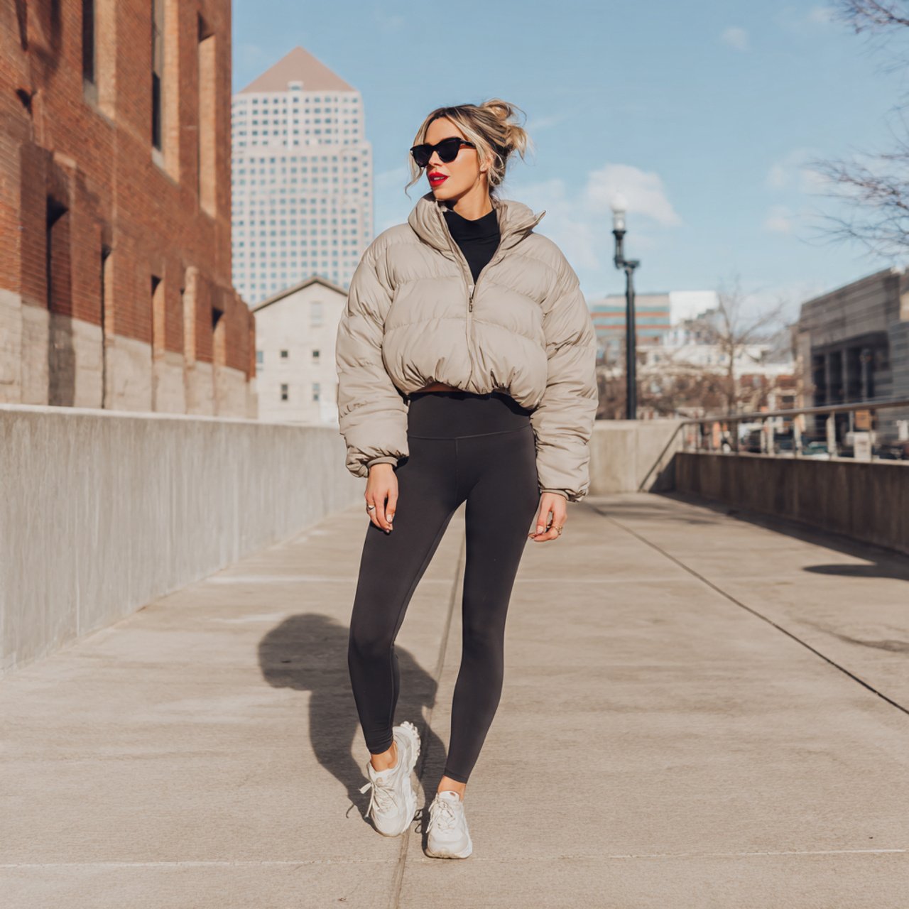 cropped puffer high waist leggings