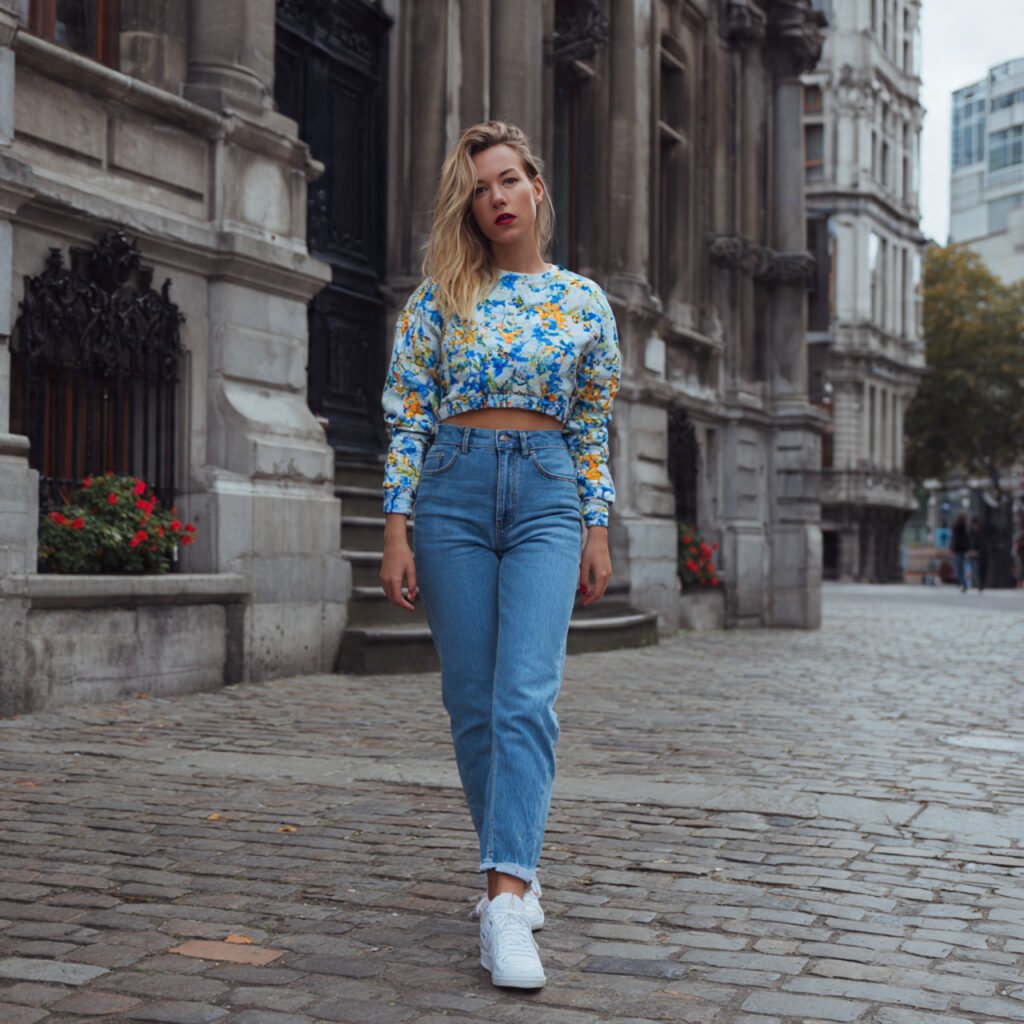 cropped sweatshirt high waisted jeans