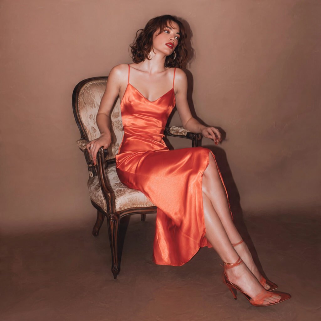 deep coral satin slip dress 1