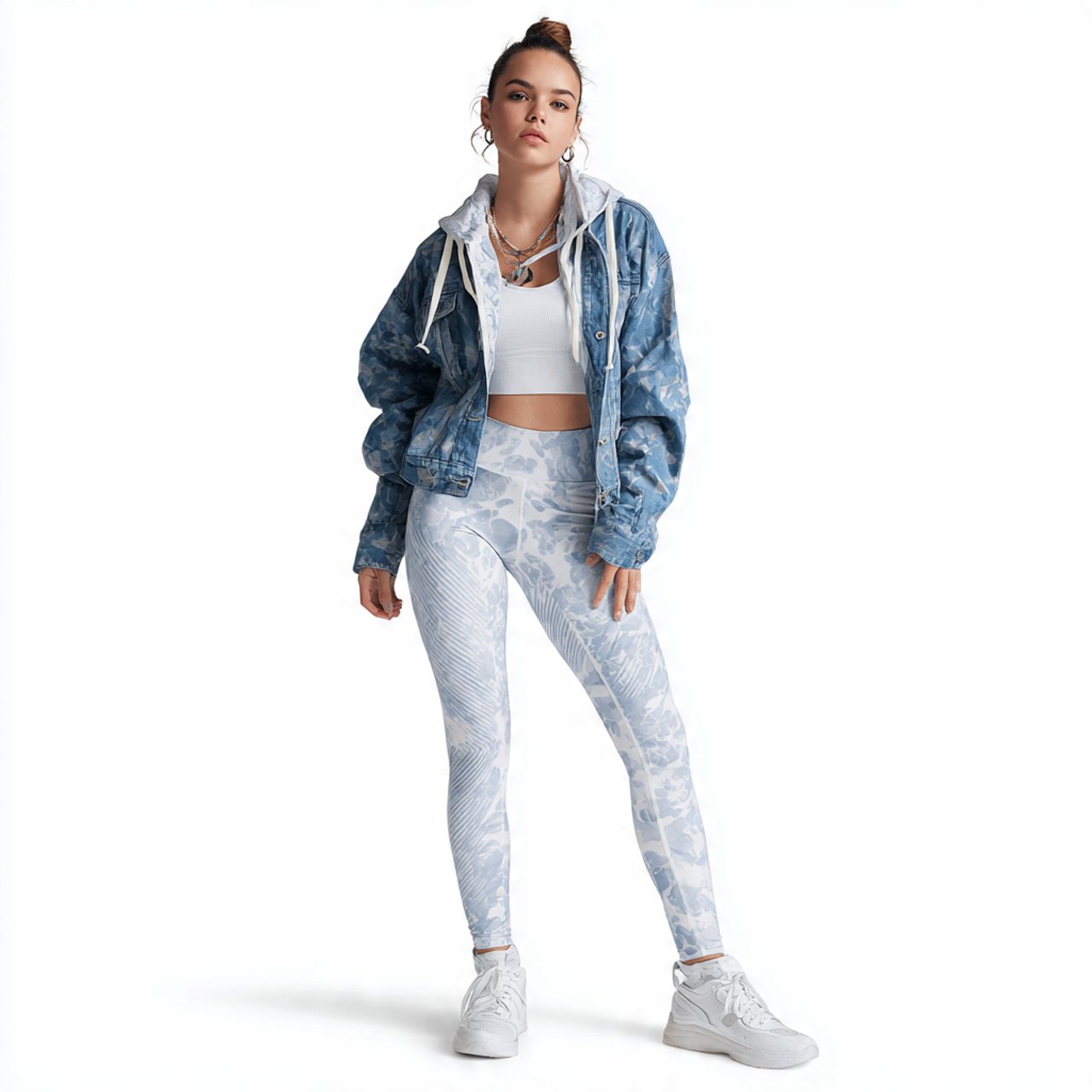 denim jacket hoodie straight leggings 1