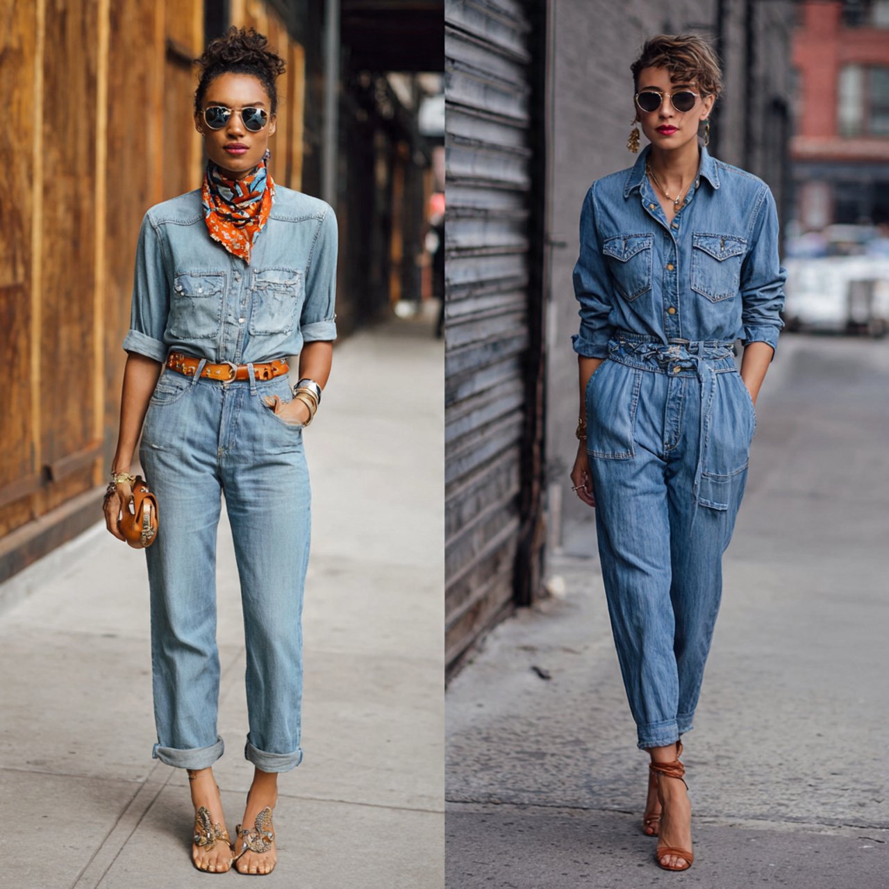denim on denim with waist definition