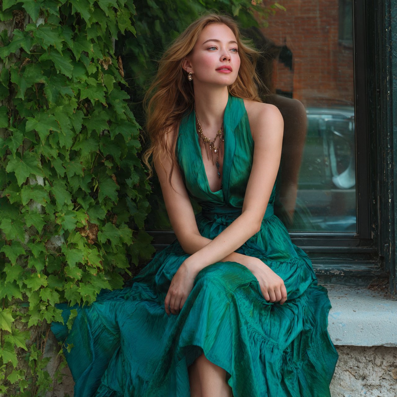 emerald green silk maxi dresswith cozy and beautif