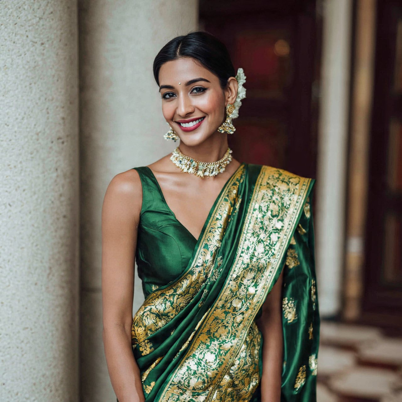 emerald silk saree for wedding guest dress indian