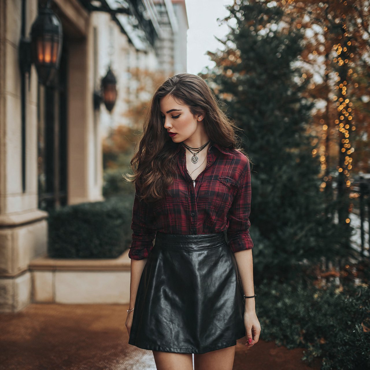 flannel shirt leather skirt 1