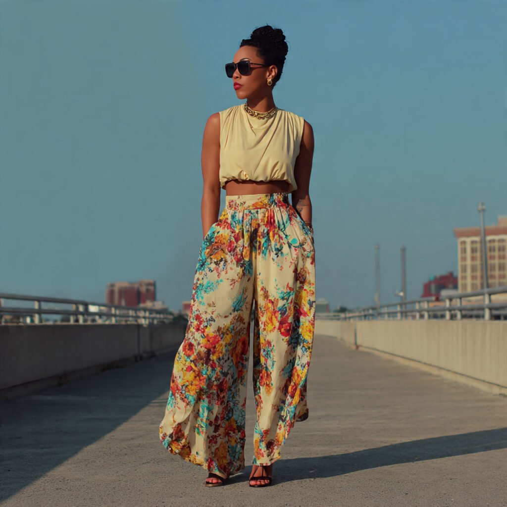 flowy pants crop top