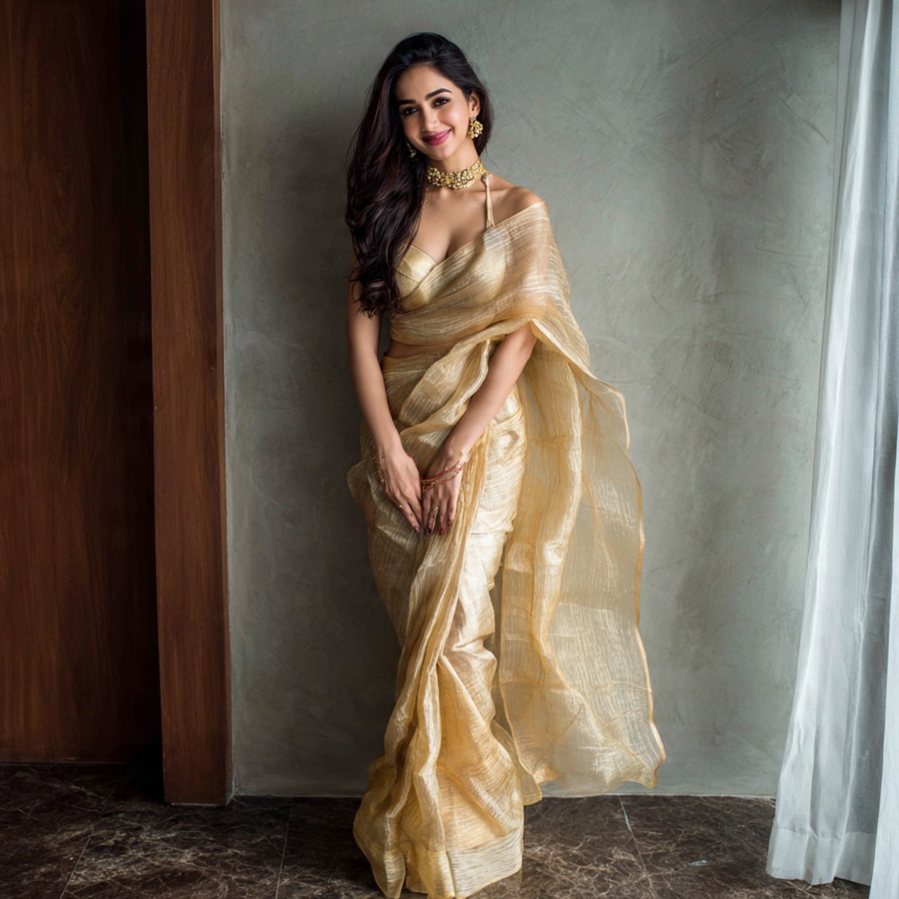 gold tissue saree wedding guest dress indian style