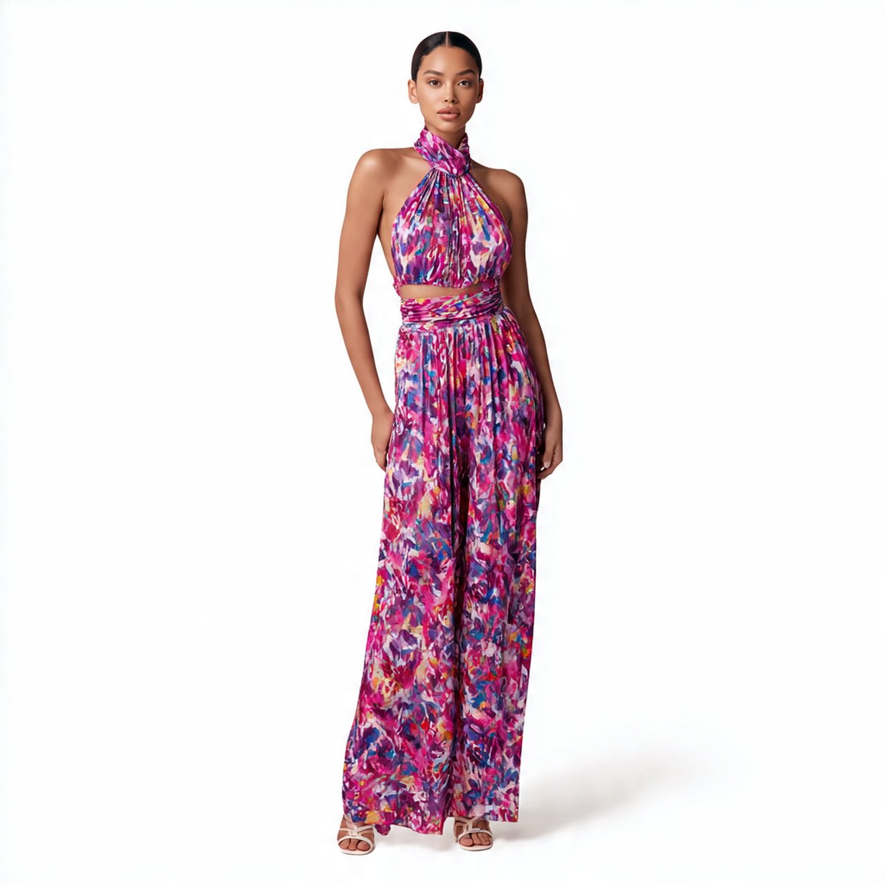 high neck halter maxi with open back 1