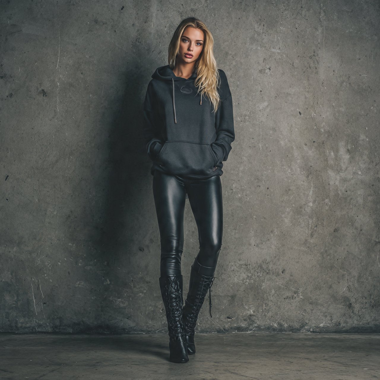 hoodie leather leggings wearing a woman