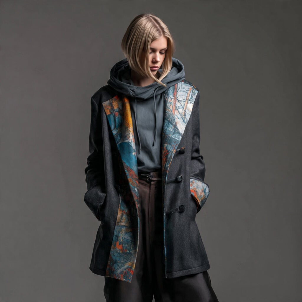 hoodie under tailored coat wearing a woman