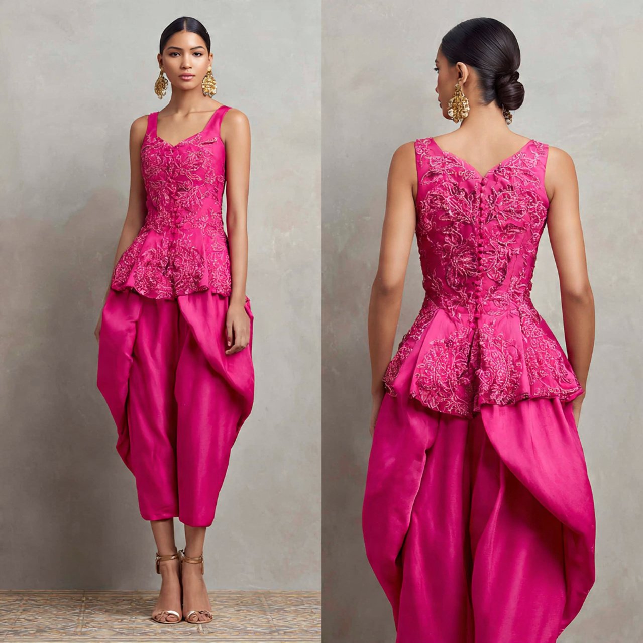 hot pink peplum wedding guest dress indian style w