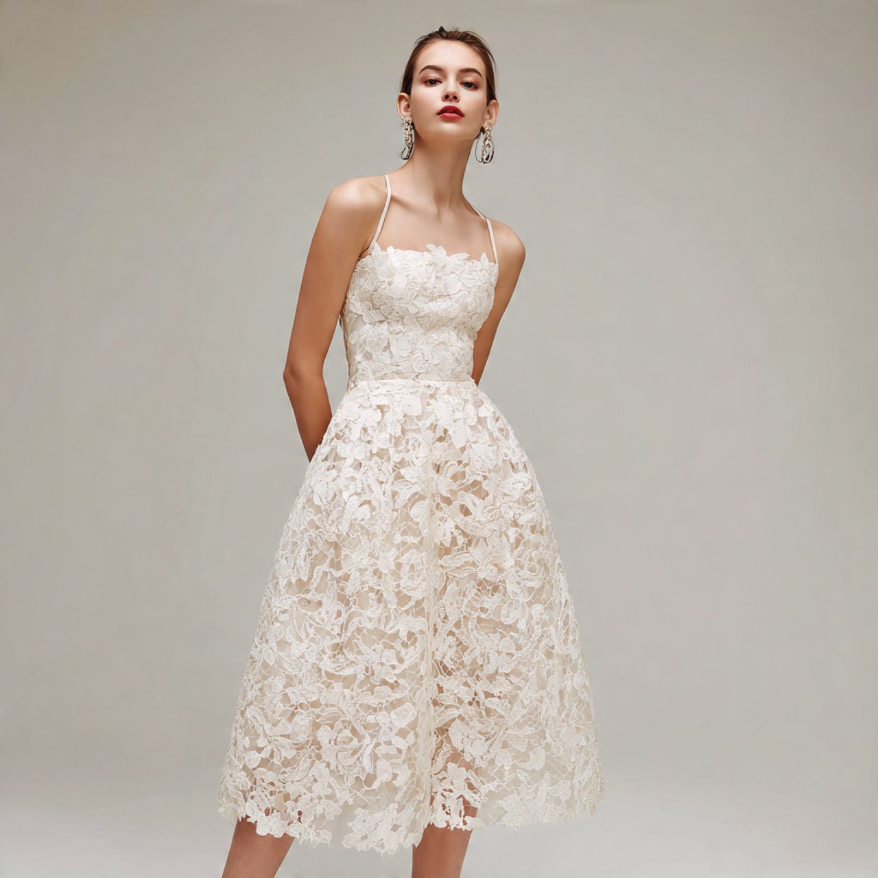 ivory lace tea length dress
