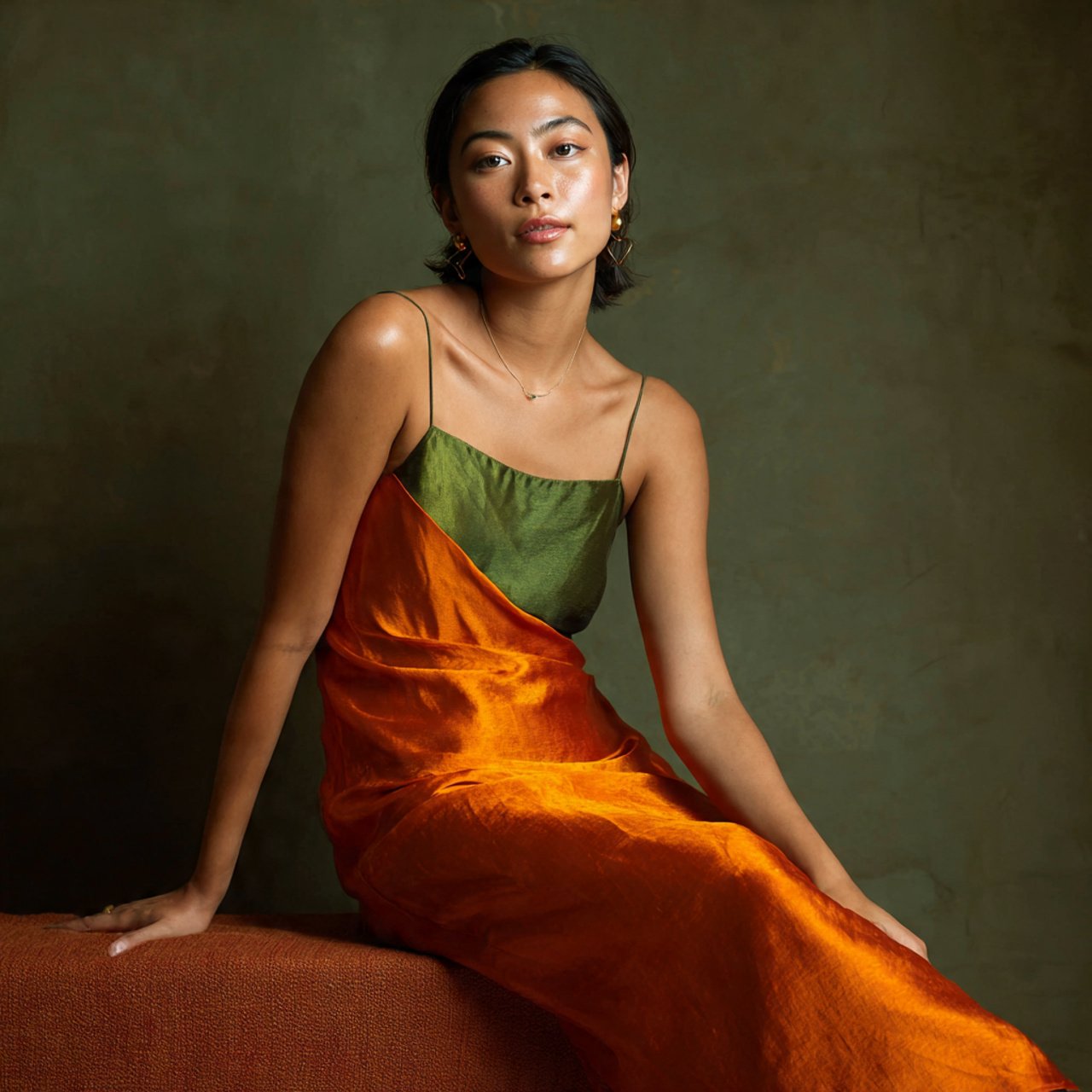 jewel tone satin slip midi bias cut with cozy back