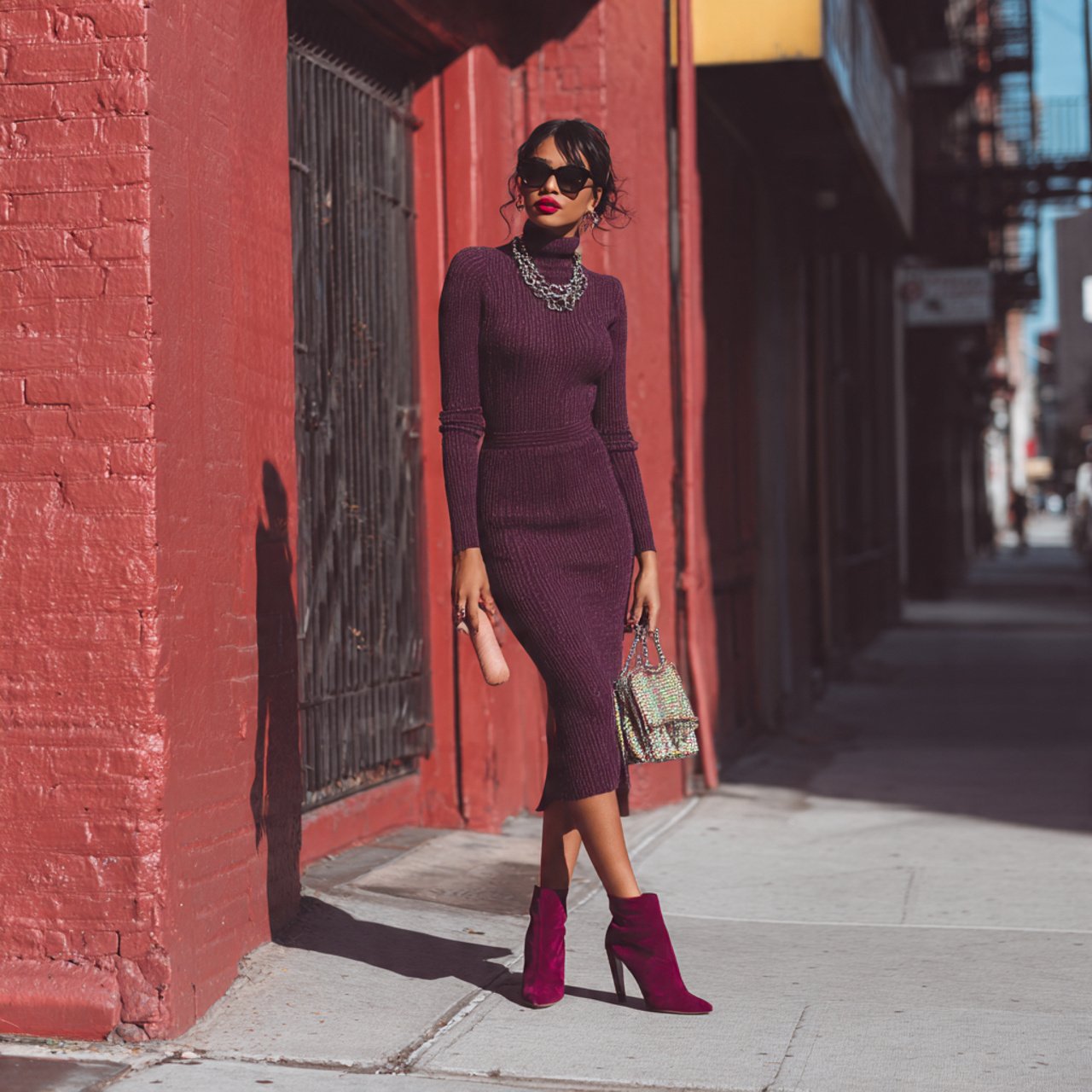 knit bodycon midi statement boots