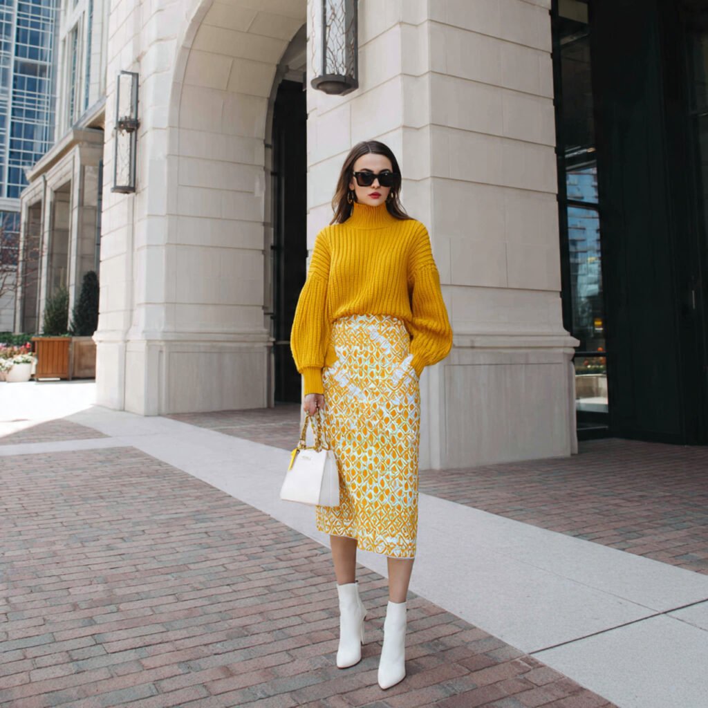 knit midi skirt and sweater