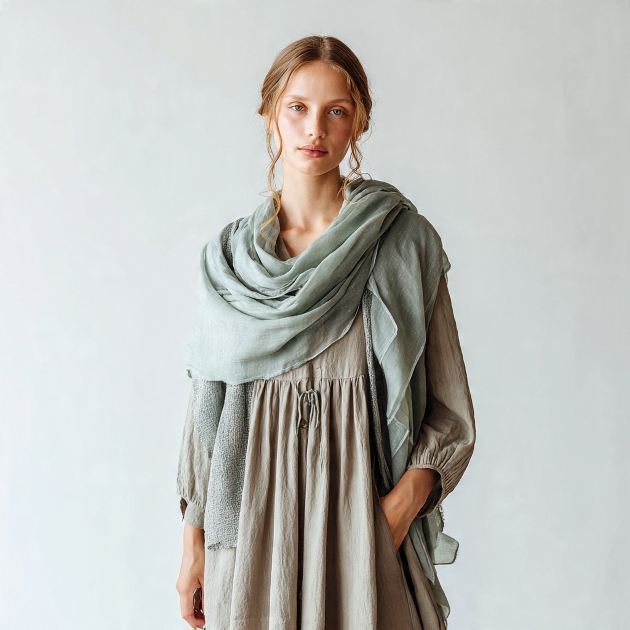 lightweight shawl over a simple cotton dress