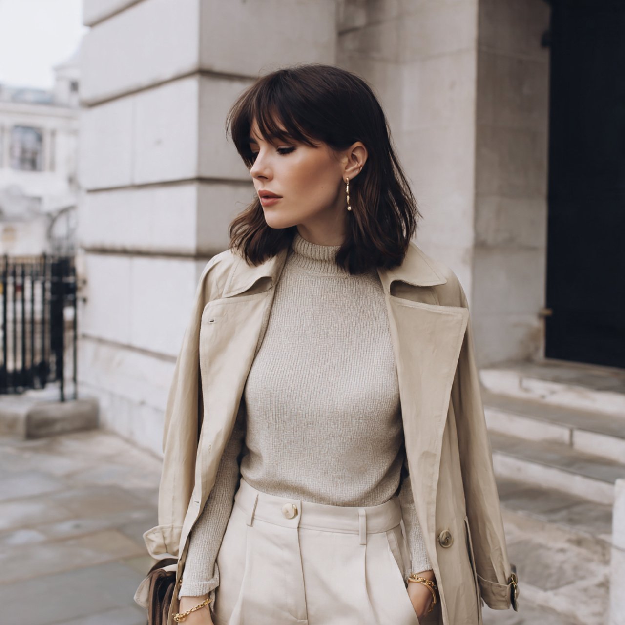 lightweight trench coat over simple separates