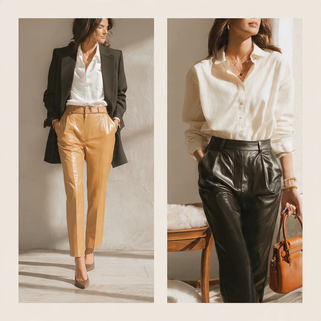 matte leather look trousers oversized blazer crisp