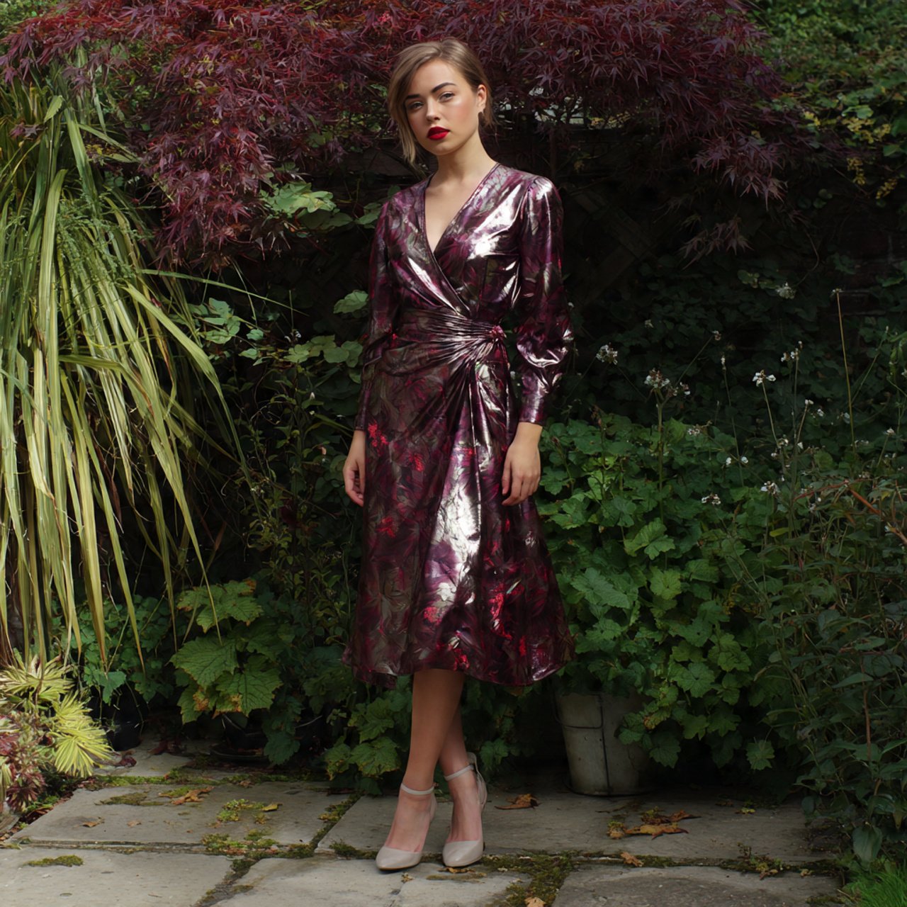 metallic lam wrap midi soft shine no fuss