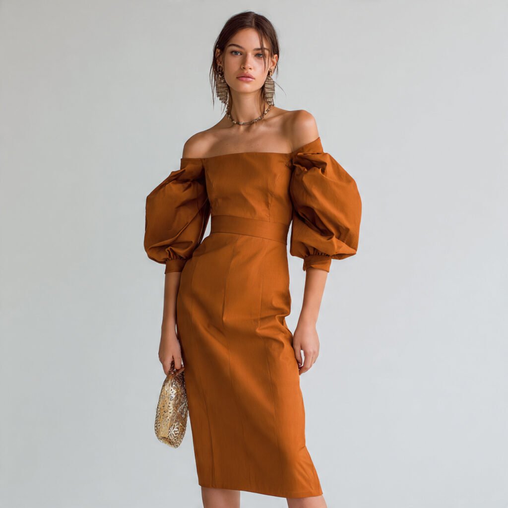 midi dress with statement sleeves