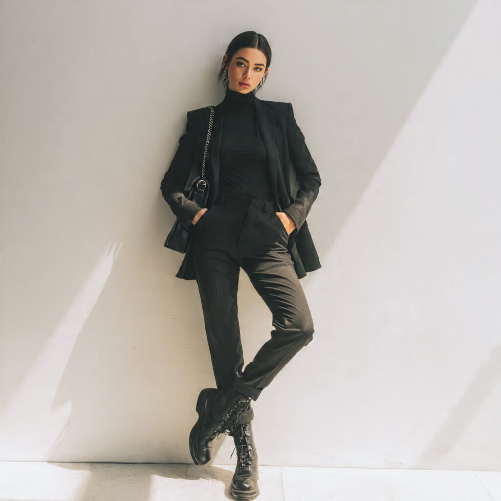 modern suit set with sleek base layer black blazer