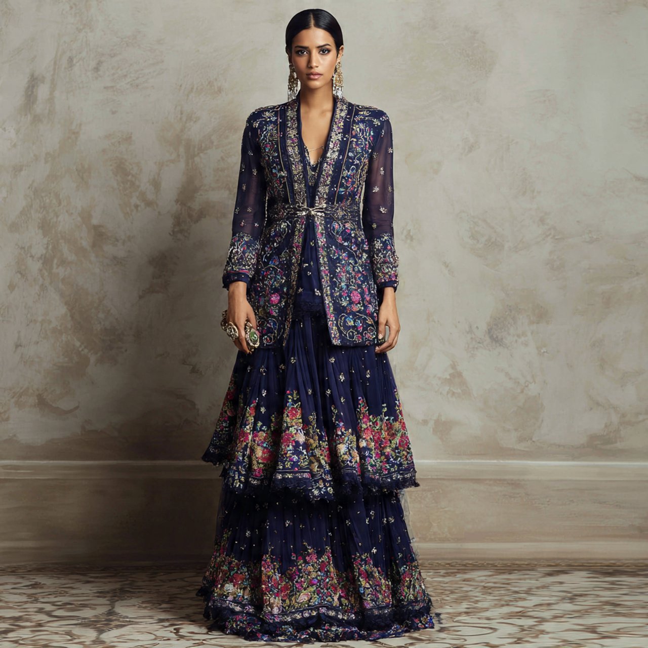 navy jacket sharara wedding guest dress indian sty