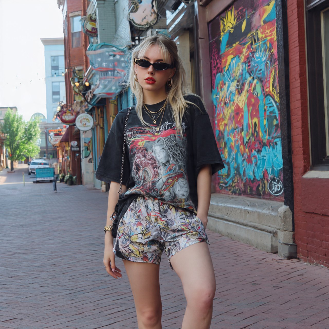 oversized graphic tee biker shorts