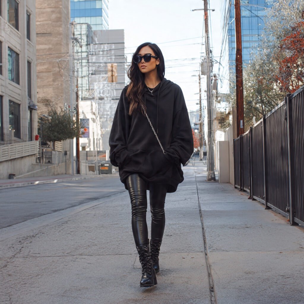 oversized hoodie leather leggings