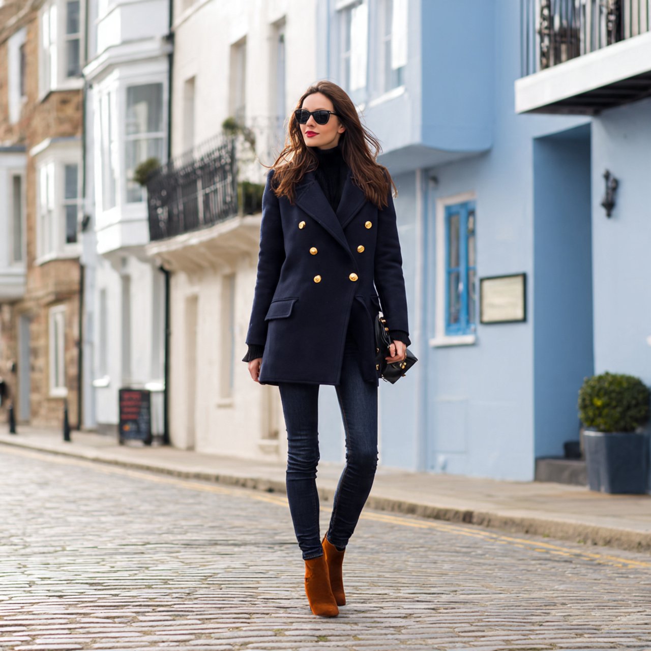 peacoat skinny jeans a woman image