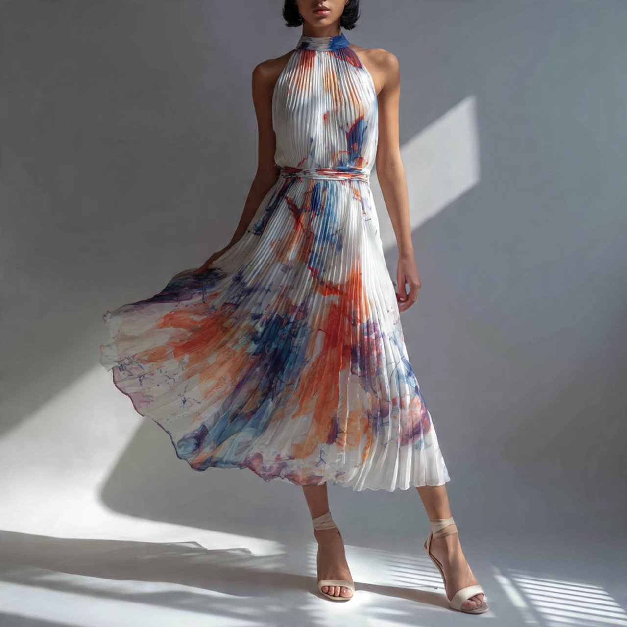 pleated chiffon midi floaty but elevated with attr