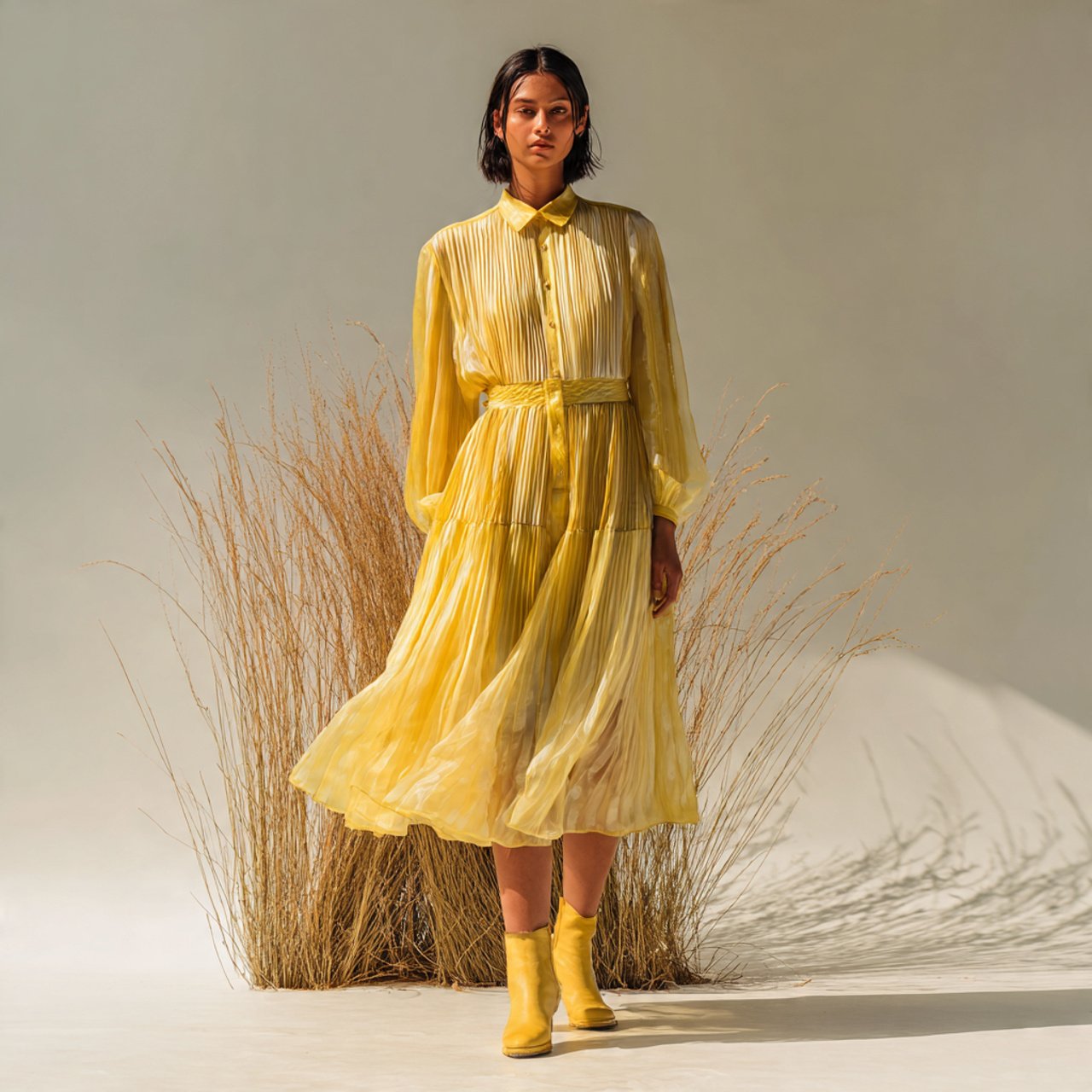 pleated midi with subtle sheen