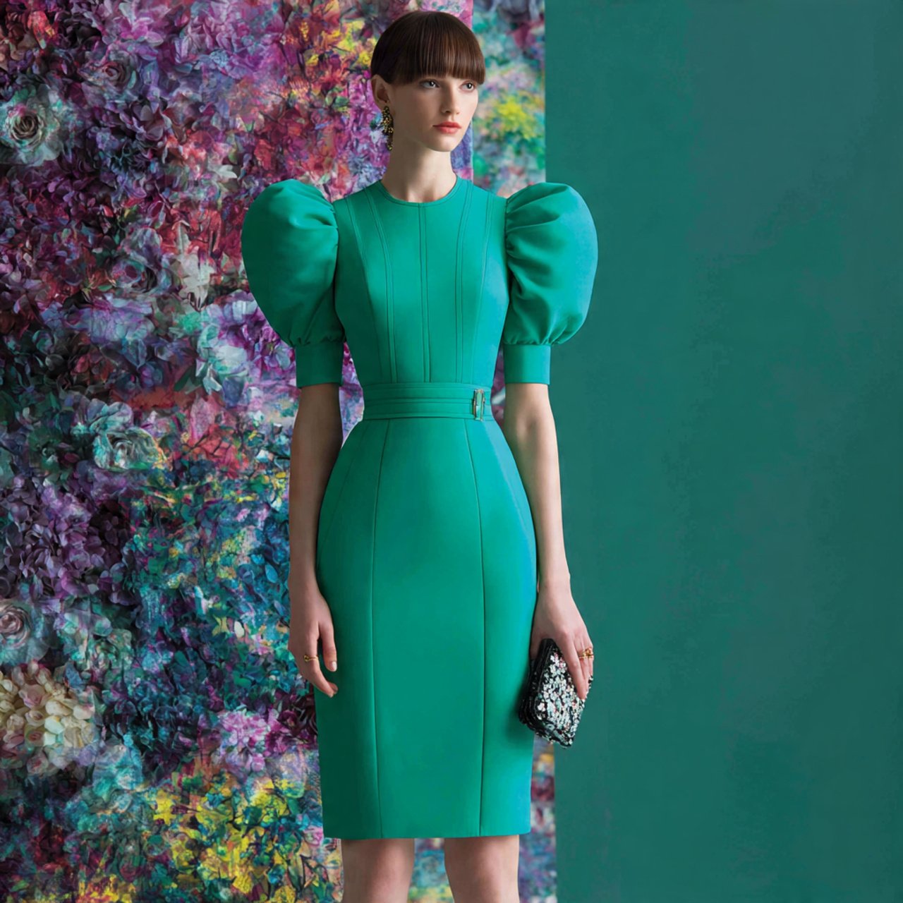 puff sleeve mikado knee length dress modern struct