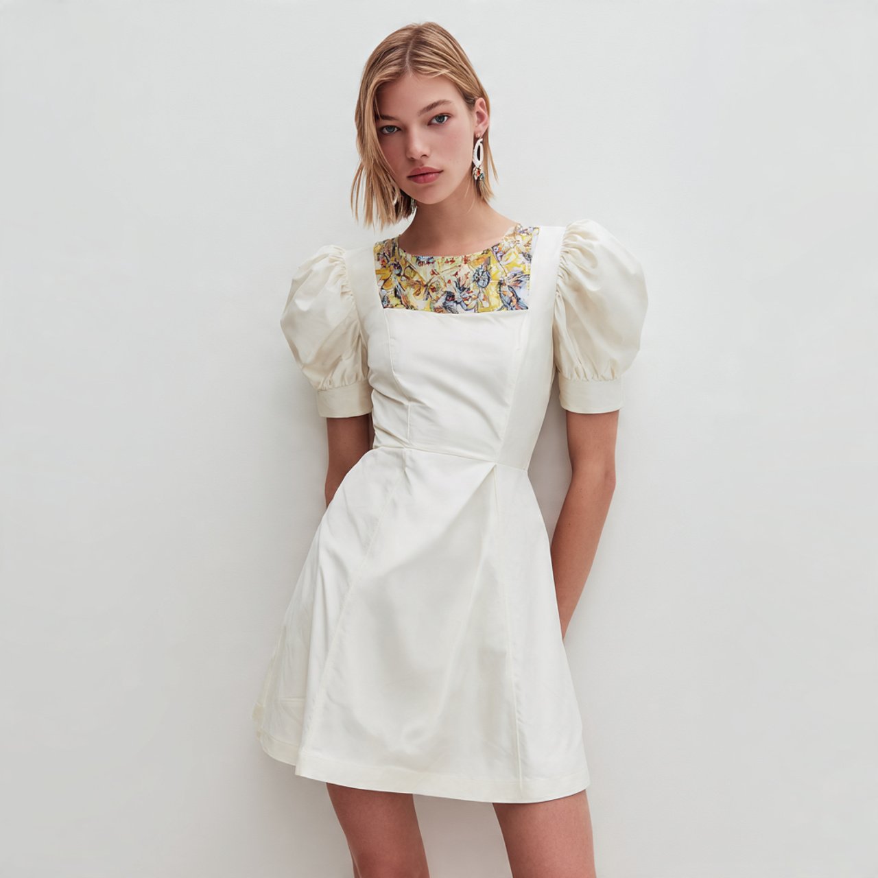 puff sleeve mini in crisp cotton satin with cozy b