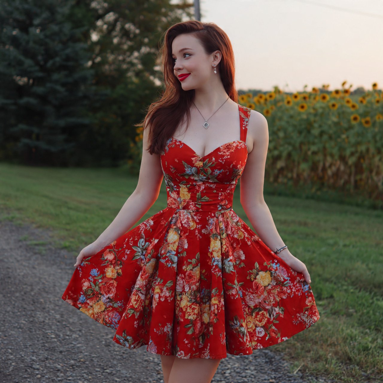 red floral fit and flare dress