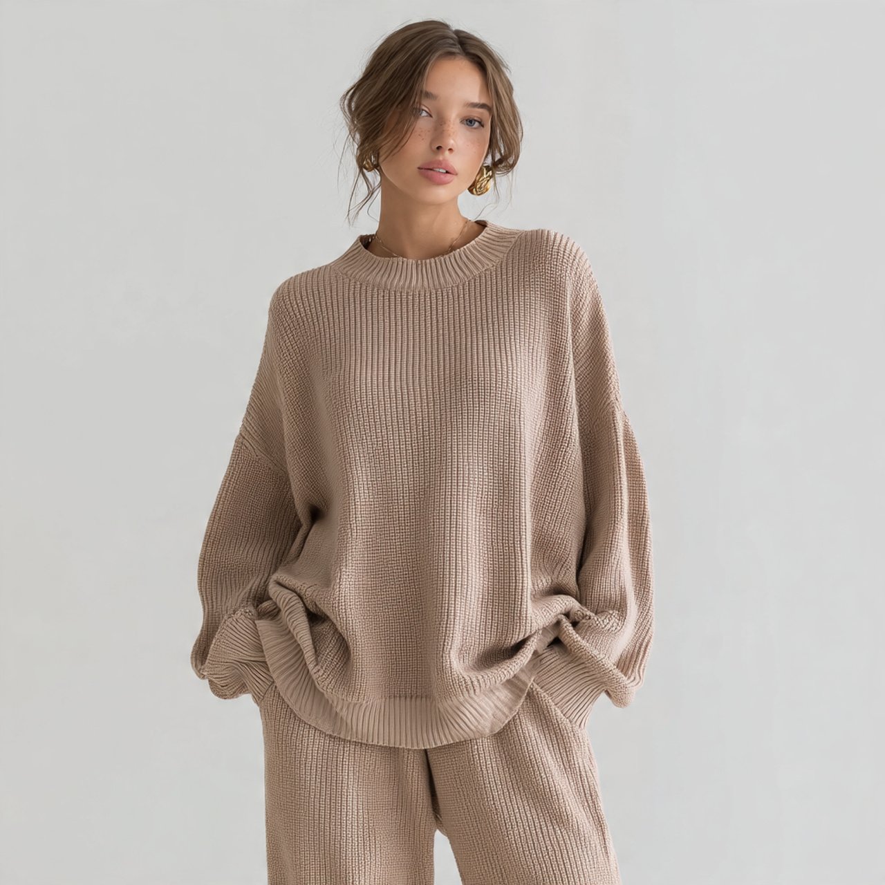 relaxed knit set in muted tones