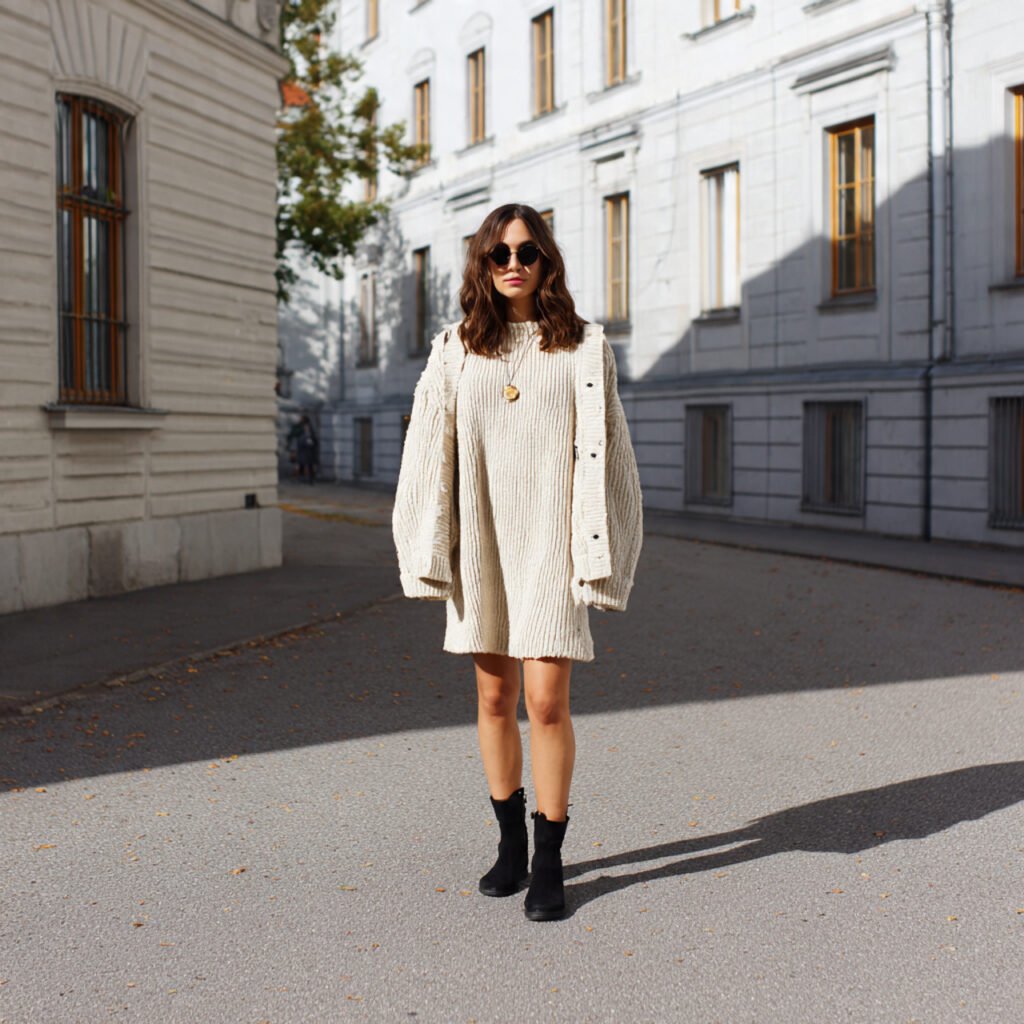 ribbed dress with oversized jacket 1