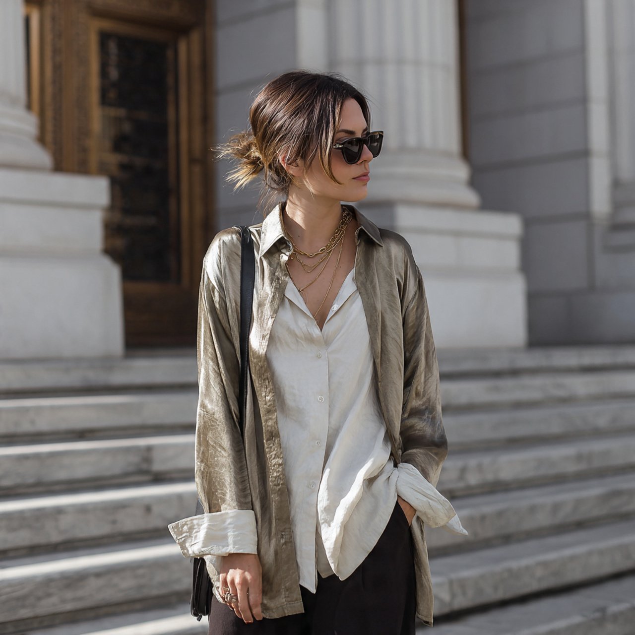 satin slip oversized shirt layer