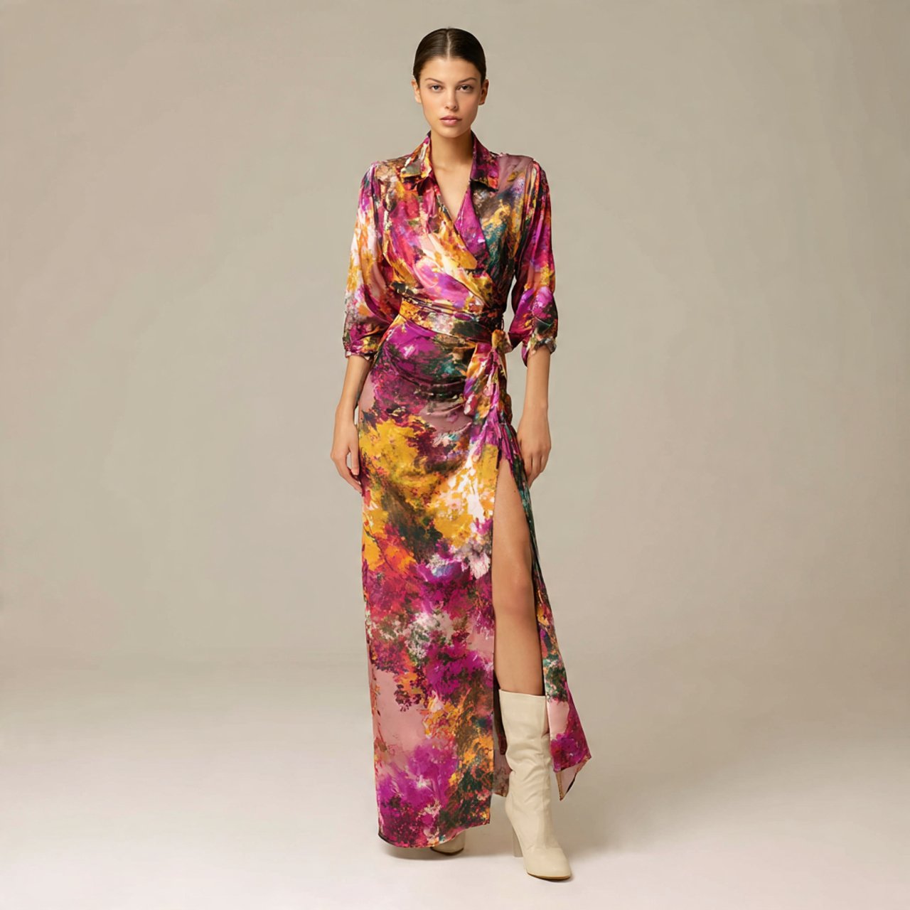 satin wrap maxi with adjustable slit