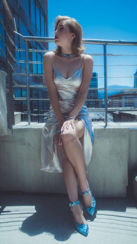 satin slip dress with heels