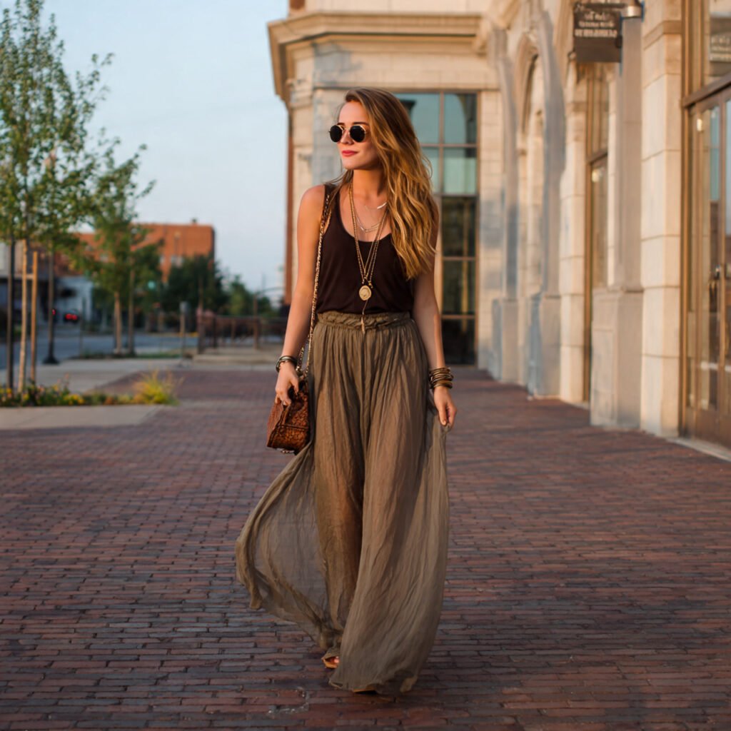 sheer maxi skirt with tank top