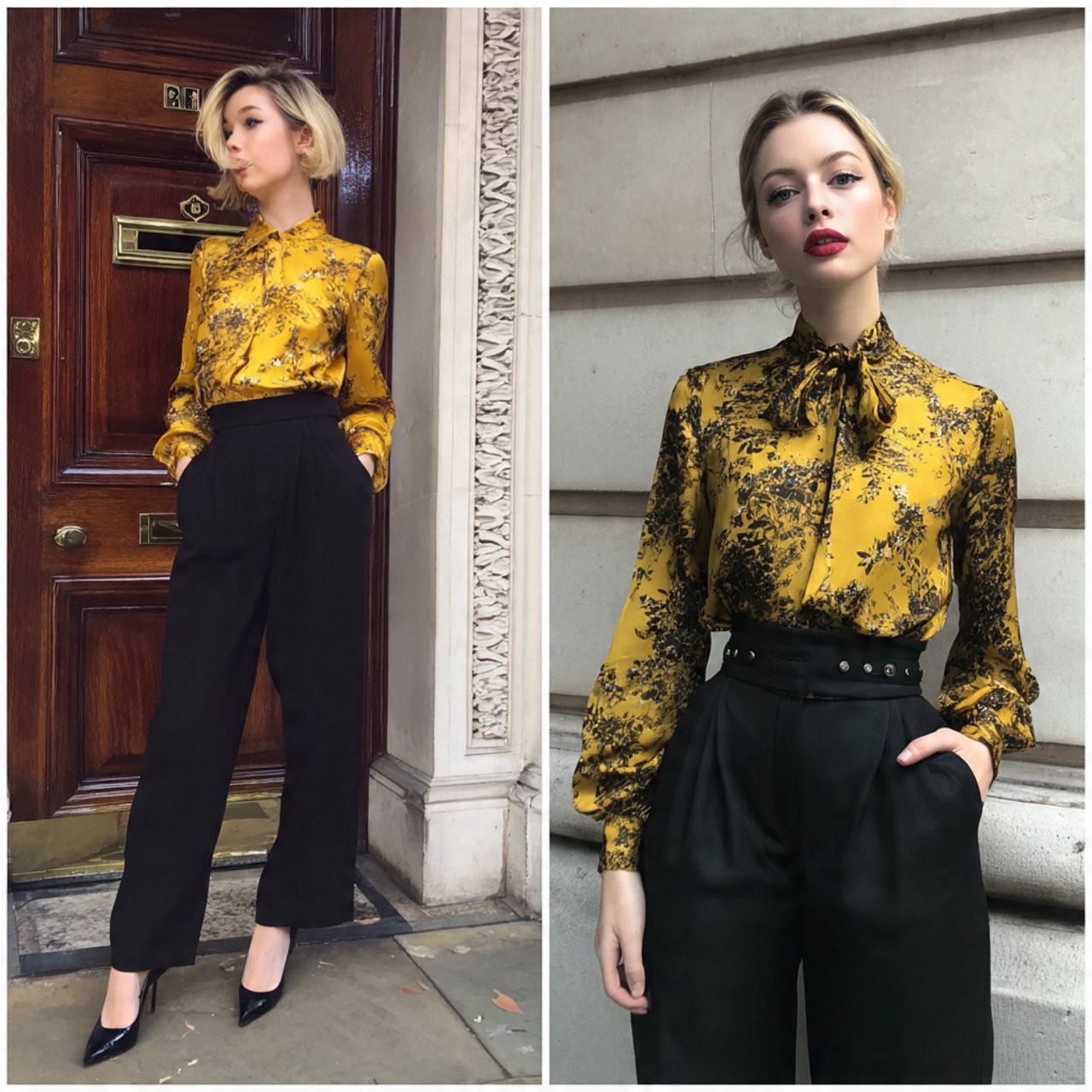 silk blouse tailored trousers