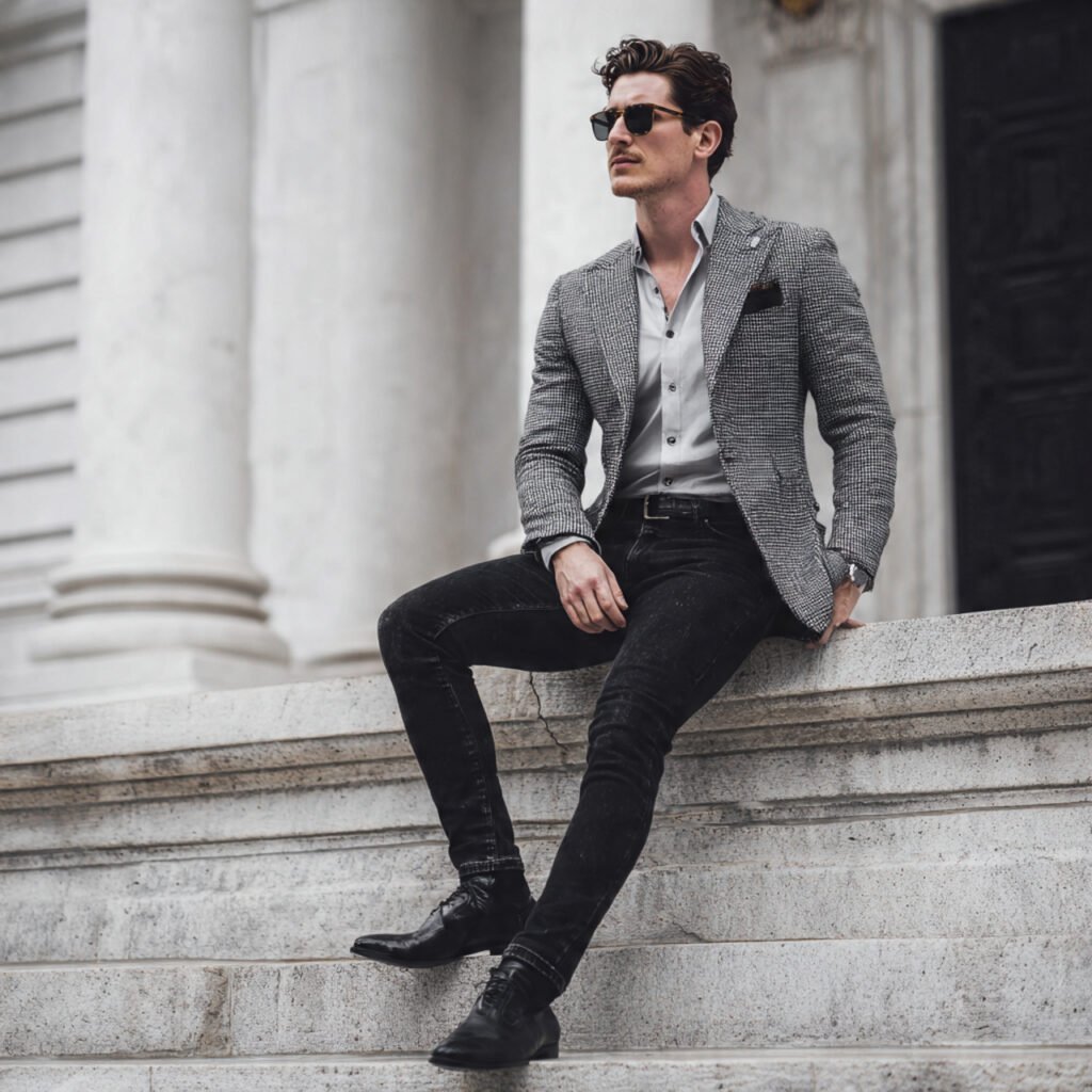 slim fit blazer with black jeans