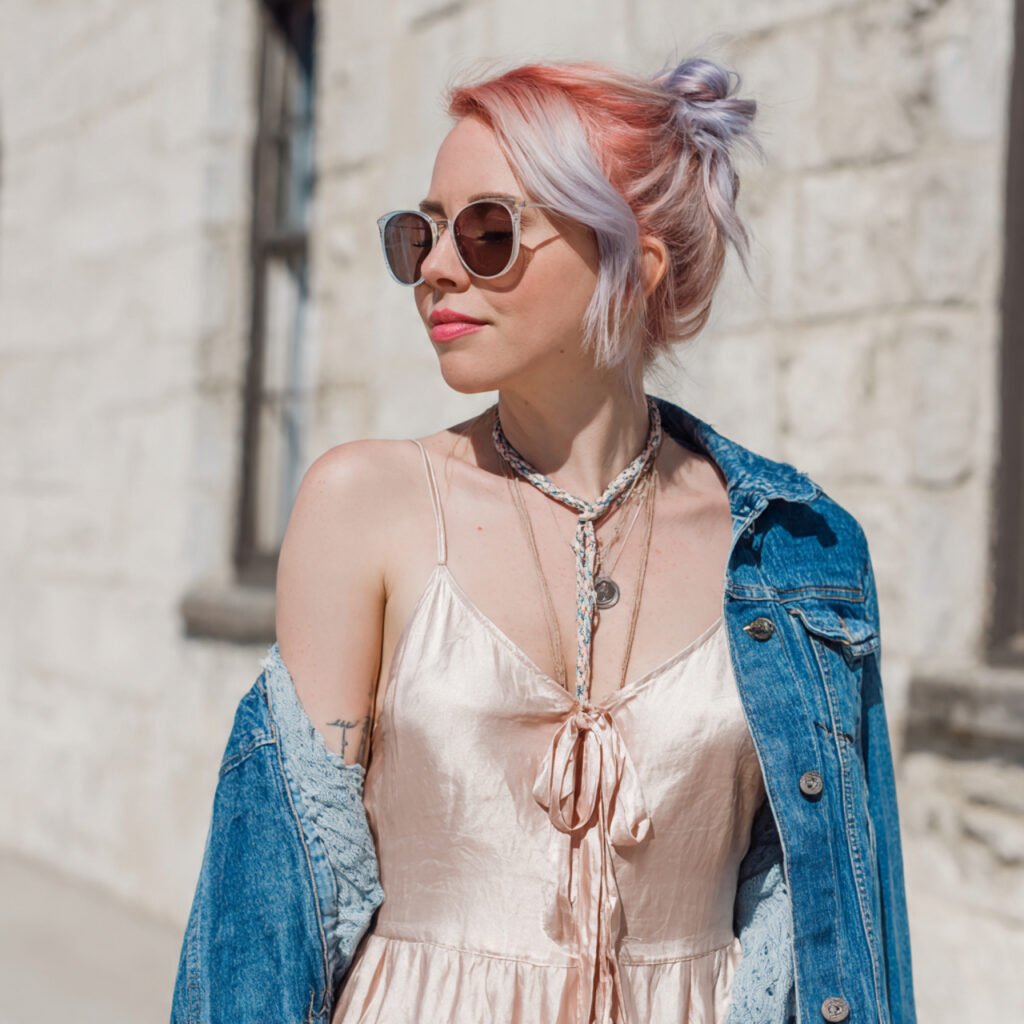 slip dress with denim jacket