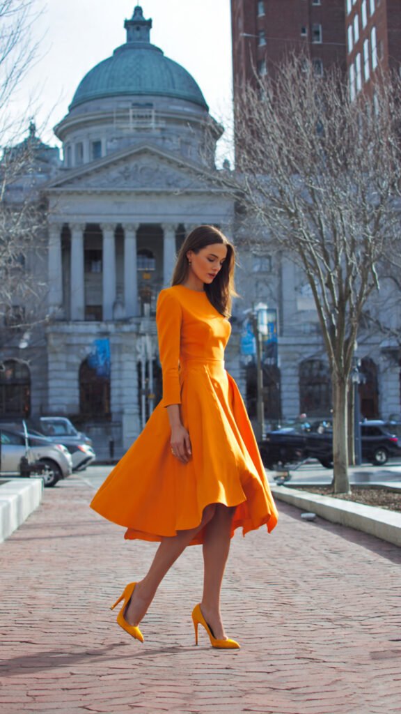 structured midi dress with heels