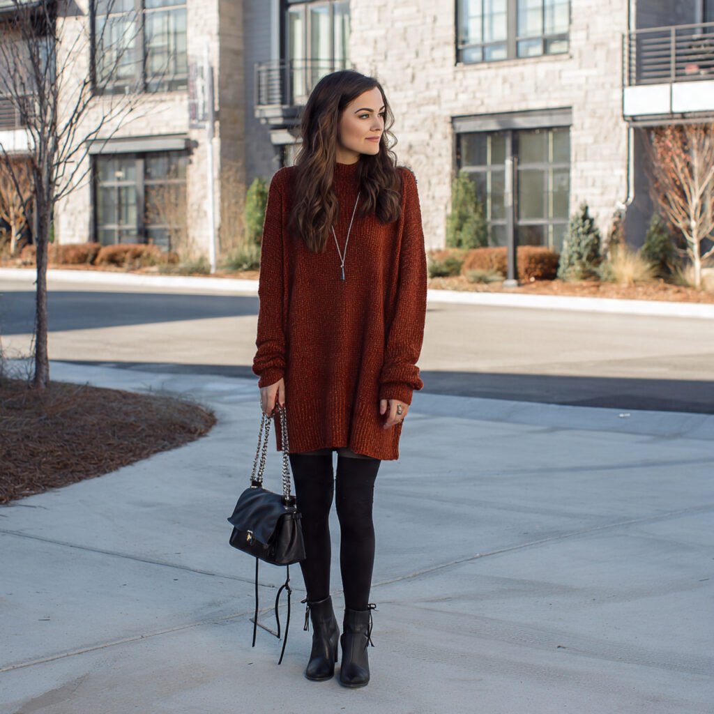 sweater dress leggings low ankle boots 1