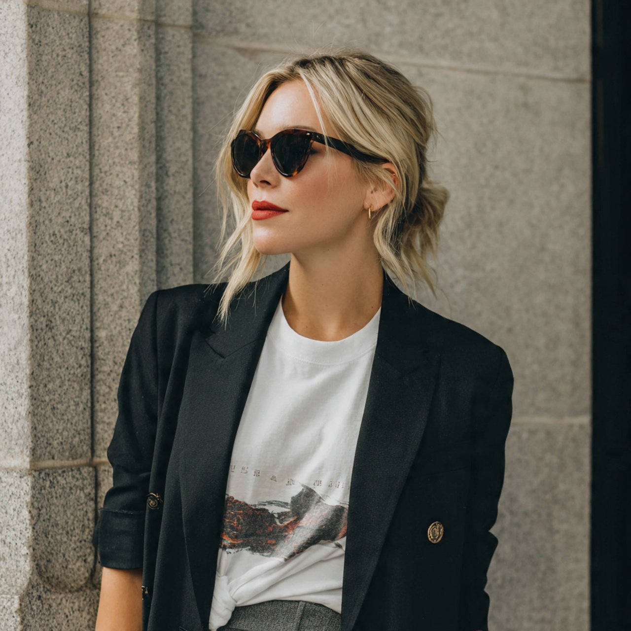 tailored blazer t shirt wearing a woman