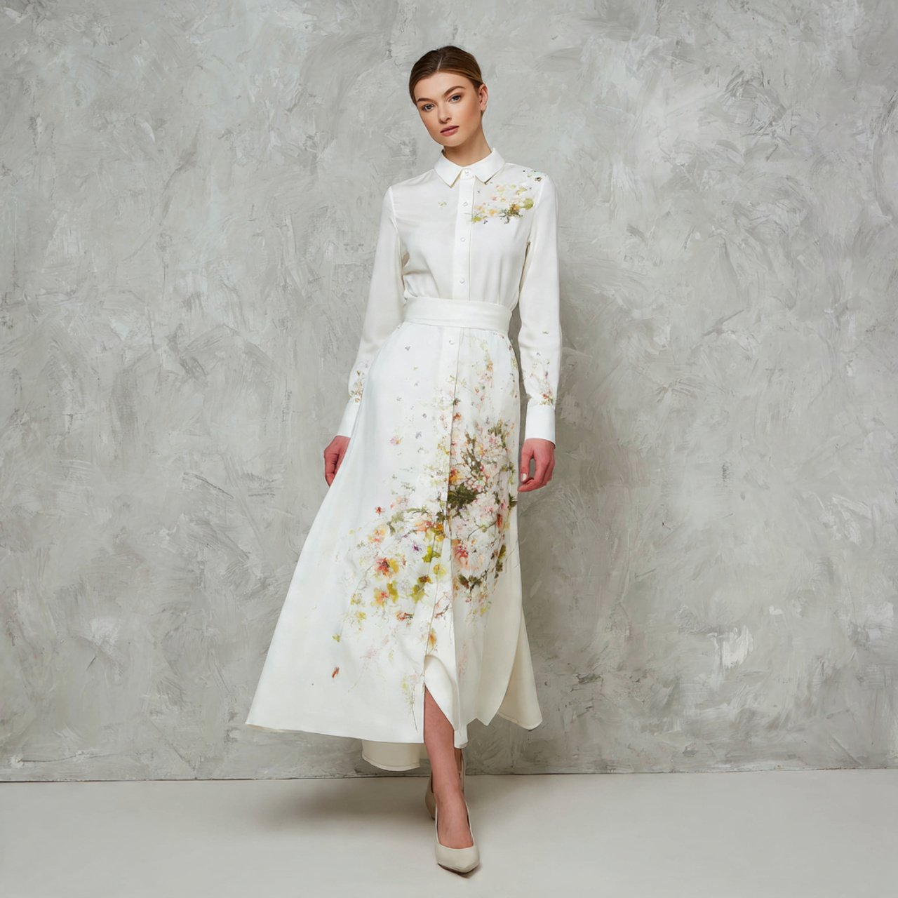 tailored midi shirt dress in luxe fabric with wedd