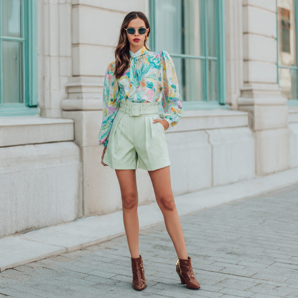 tailored shorts with blouse