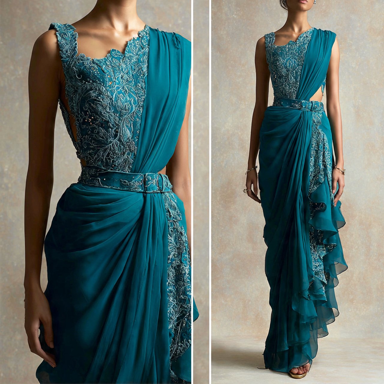 teal saree gown wedding guest dress indian style
